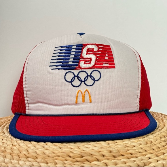 Vintage 80s McDonalds United States Olympics VTG Snapback Trucker Hat - Picture 2 of 5